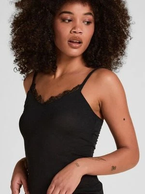 Hunkemöller Super miękka koszulka z koronką i dekoltem w serek z dodatkiem kaszmiru Czarny