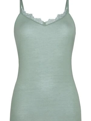 Hunkemöller Super miękka koszulka z koronką i dekoltem w serek z dodatkiem kaszmiru Zielony