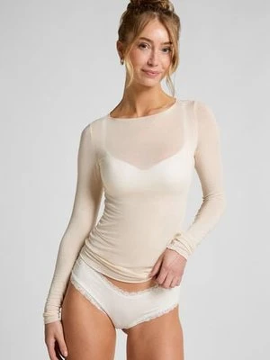 Hunkemöller super miękka top z kaszmirem z dekoltem w łódkę Biały