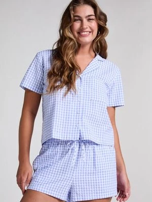 Hunkemöller Szorty Seersucker z dżerseju Niebieski
