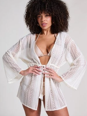 Hunkemöller Szydełkowy kaftan plażowy Biały