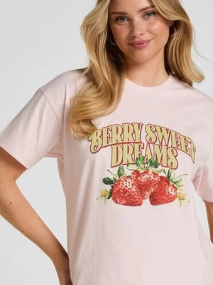 Hunkemöller T-shirt z Nadrukiem Różowy