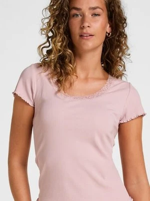 Hunkemöller Top Piżamowy Jersey Rib z Koronką Różowy