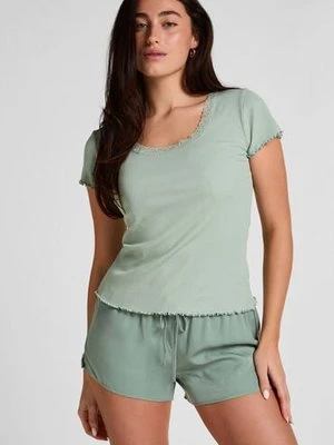 Hunkemöller Top Piżamowy Jersey Rib z Koronką Zielony