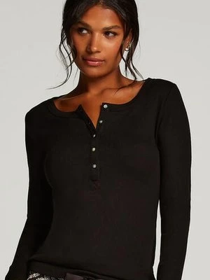 Hunkemöller Top piżamowy z długimi rękawami Czarny