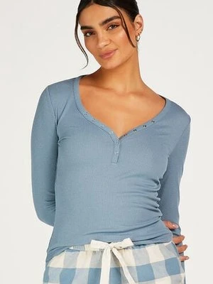 Hunkemöller Top piżamowy z długimi rękawami Niebieski