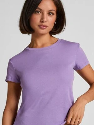 Hunkemöller Top piżamowy z prążkowanej tkaniny z krótkimi rękawami i okrągłym dekoltem Fioletowy