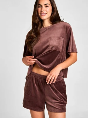 Hunkemöller Top welurowy z kieszonką Brązowy