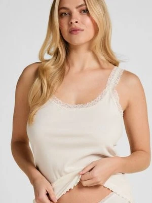 Hunkemöller Top z Prążkowanej Dzianiny z Koronką Biały