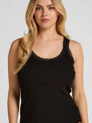 Hunkemöller Top z Prążkowanej Dzianiny z Koronką Czarny