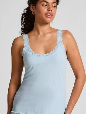 Hunkemöller Top z Prążkowanej Dzianiny z Koronką Niebieski