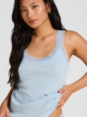 Hunkemöller Top z Prążkowanej Dzianiny z Koronką Niebieski
