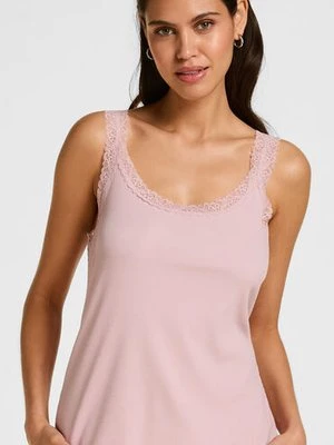 Hunkemöller Top z Prążkowanej Dzianiny z Koronką Różowy
