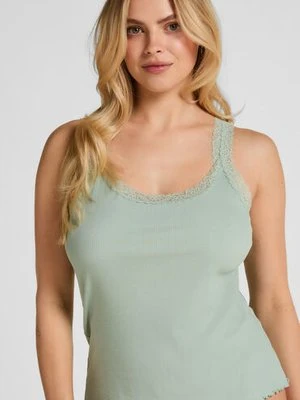 Hunkemöller Top z Prążkowanej Dzianiny z Koronką Zielony