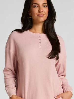 Hunkemöller Top z tkaniny wafel Henley Różowy