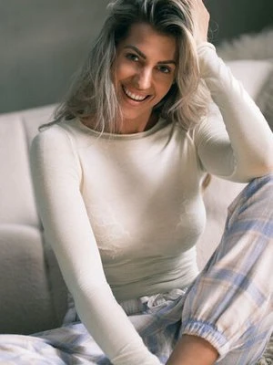 Hunkemöller Twillowe spodnie od piżamy w kratę Petite Niebieski