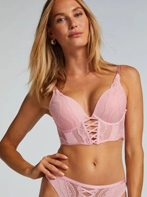 Hunkemöller Usztywniany długi biustonosz push-up z fiszbinami Selina Różowy