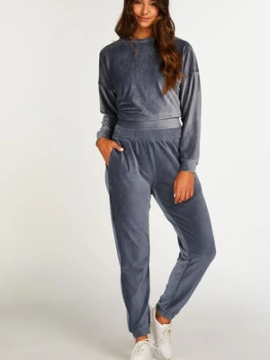 Hunkemöller Welurowe spodnie do joggingu z prążkowanego materiału Niebieski