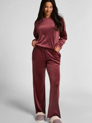 Hunkemöller Welurowe spodnie od piżamy Czerwony