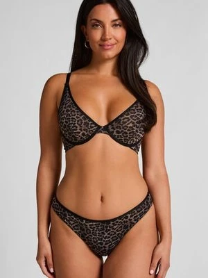 Hunkemöller Wysoko wycięty string Leopard Tara Czarny