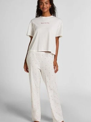 Hunkemöller Zestaw piżamowy bawełniany z nadrukiem Biały