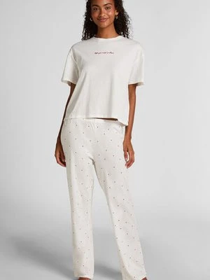 Hunkemöller Zestaw piżamowy bawełniany z nadrukiem Biały