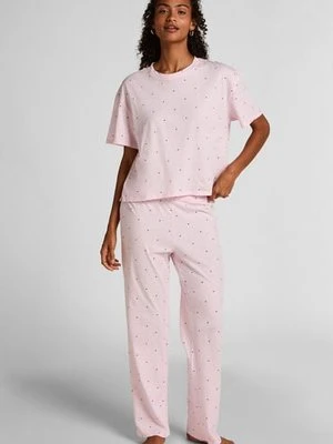 Hunkemöller Zestaw piżamowy bawełniany z nadrukiem Różowy