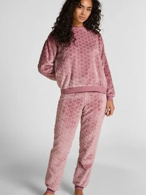 Hunkemöller Zestaw piżamowy z polaru ze wzorem w serca Fioletowy