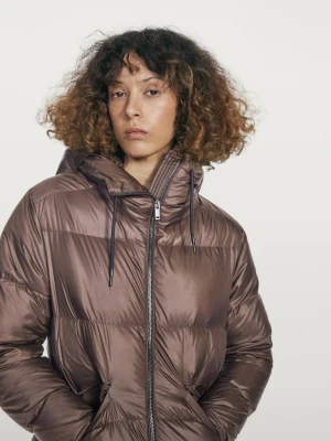 Hydrofobowa Błyszcząca Kurtka Puchowa - Brązowy - - Massimo Dutti - Kobieta