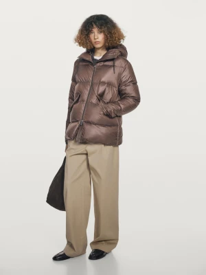 Hydrofobowa Błyszcząca Kurtka Puchowa - Brązowy - - Massimo Dutti - Kobieta