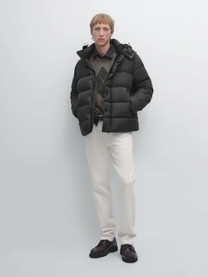Hydrofobowa Kurtka Pikowana Z Kapturem - Ciemnoszary - - Massimo Dutti - Mężczyzna