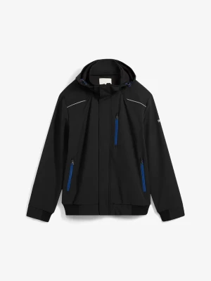 Hydrofobowa kurtka typu softshell o kroju bomberki, z kapturem BonPrix czarny