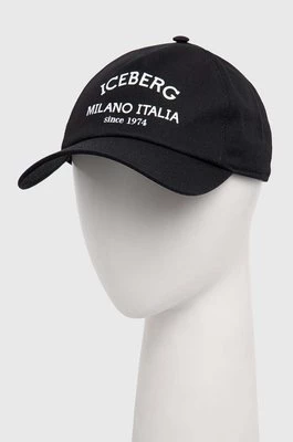 Iceberg czapka z daszkiem bawełniana kolor czarny z nadrukiem