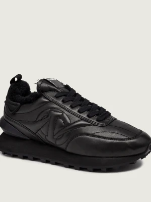 Iceberg Skórzane sneakersy | shearling | z dodatkiem wełny czarny