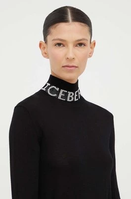 Iceberg sweter wełniany damski kolor czarny lekki z golfem