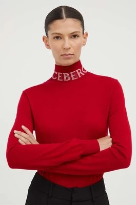 Iceberg sweter wełniany damski kolor czerwony lekki z golfem