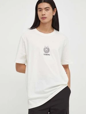 Iceberg t-shirt bawełniany męski kolor beżowy z nadrukiem