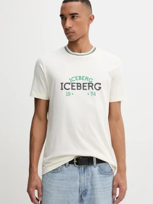 Iceberg t-shirt bawełniany męski kolor beżowy z nadrukiem F010 6325