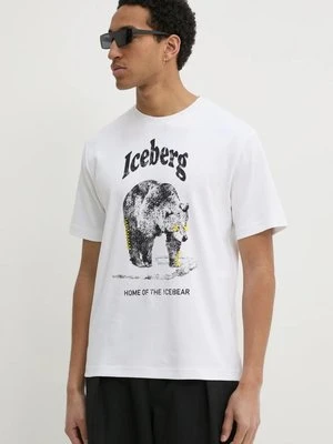 Iceberg t-shirt bawełniany męski kolor biały z nadrukiem F025 6307