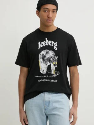 Iceberg t-shirt bawełniany męski kolor czarny z nadrukiem F025 6307