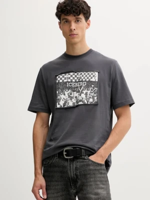 Iceberg t-shirt bawełniany męski kolor szary z nadrukiem F02B 6325