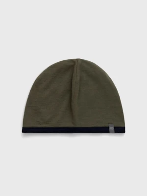 Icebreaker czapka dwustronna Pocket kolor zielony z cienkiej dzianiny wełniana