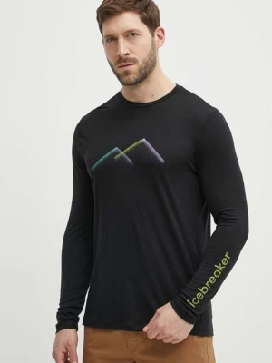 Icebreaker longsleeve sportowy Merino 150 Tech Lite III kolor czarny z nadrukiem IB0A56WJ0011