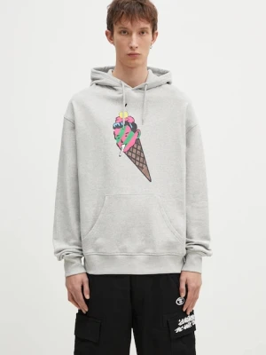 ICECREAM bluza bawełniana Cone Man Popover Hood męska kolor szary z kapturem z nadrukiem IC24487