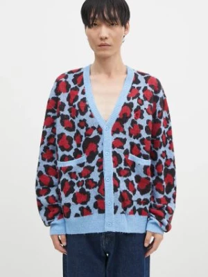 ICECREAM kardigan z domieszką wełny Leopard Print Knitted Cardigan kolor czerwony IC24324