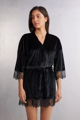 Intimissimi Aksamitne Kimono Intriguing Beauty Kobieta Czarny Rozmiar M/L