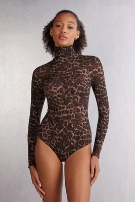 Intimissimi Body z Długim Rękawem z Modalu Ultralight z Kaszmirem Luxurious Leopard Kobieta Z Nadrukiem Rozmiar