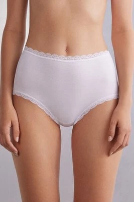 Intimissimi Figi Culotte z Wysokim Stanem z Bawełny i Koronki Kobieta Biały Rozmiar