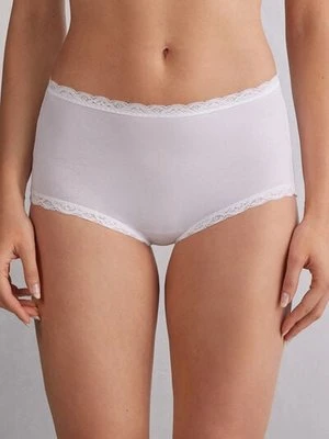 Intimissimi Figi Culotte z Wysokim Stanem z Bawełny i Koronki Kobieta Biały Rozmiar