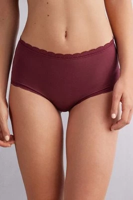 Intimissimi Figi Culotte z Wysokim Stanem z Bawełny i Koronki Kobieta Burgundia Rozmiar